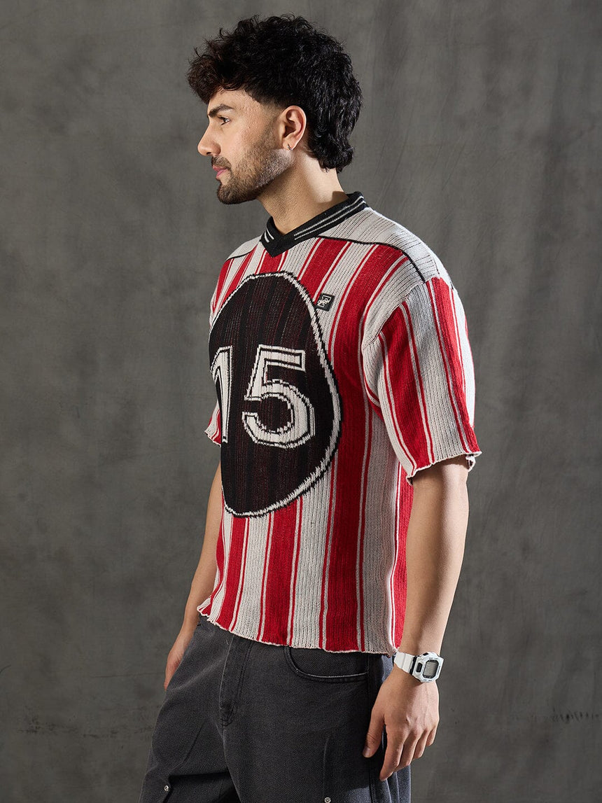 Red Striped Knitted Jersey Tshirt T-Shirts Fugazee
