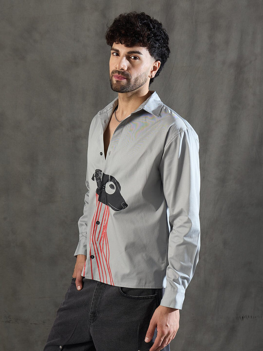 Steel Grey Dog Graphic Longsleeve Shirt Shirts Fugazee