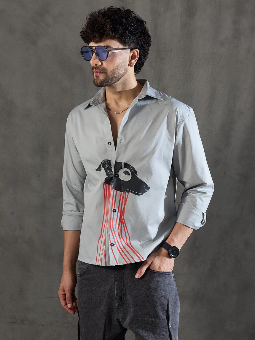 Steel Grey Dog Graphic Longsleeve Shirt Shirts Fugazee