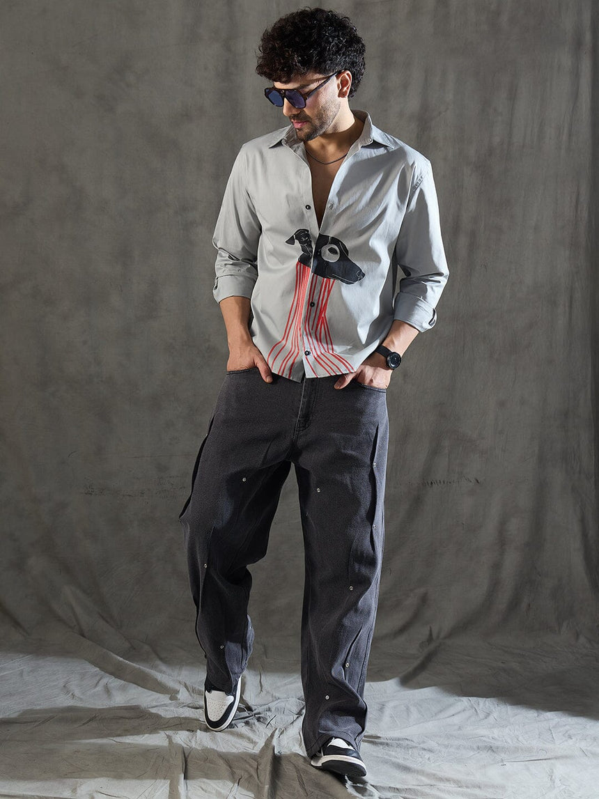 Steel Grey Dog Graphic Longsleeve Shirt Shirts Fugazee