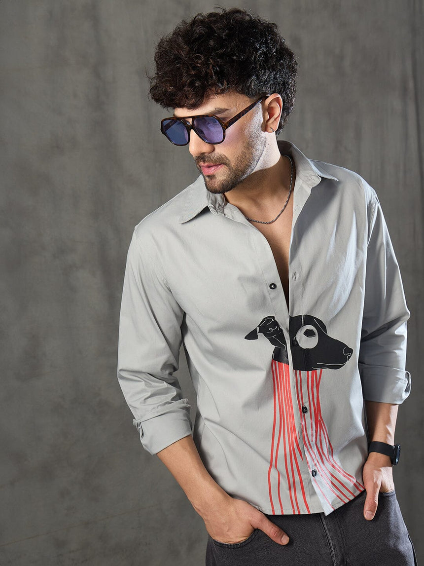 Steel Grey Dog Graphic Longsleeve Shirt Shirts Fugazee