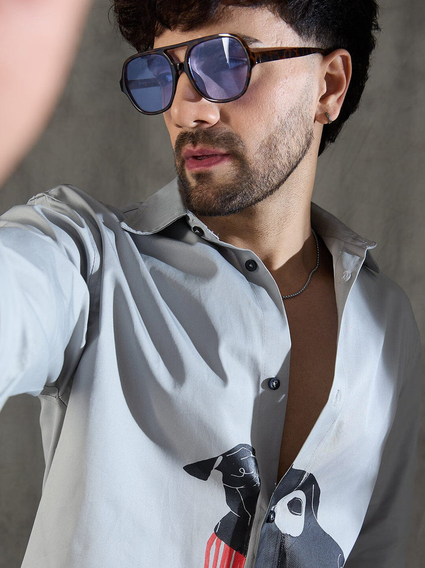 Steel Grey Dog Graphic Longsleeve Shirt Shirts Fugazee