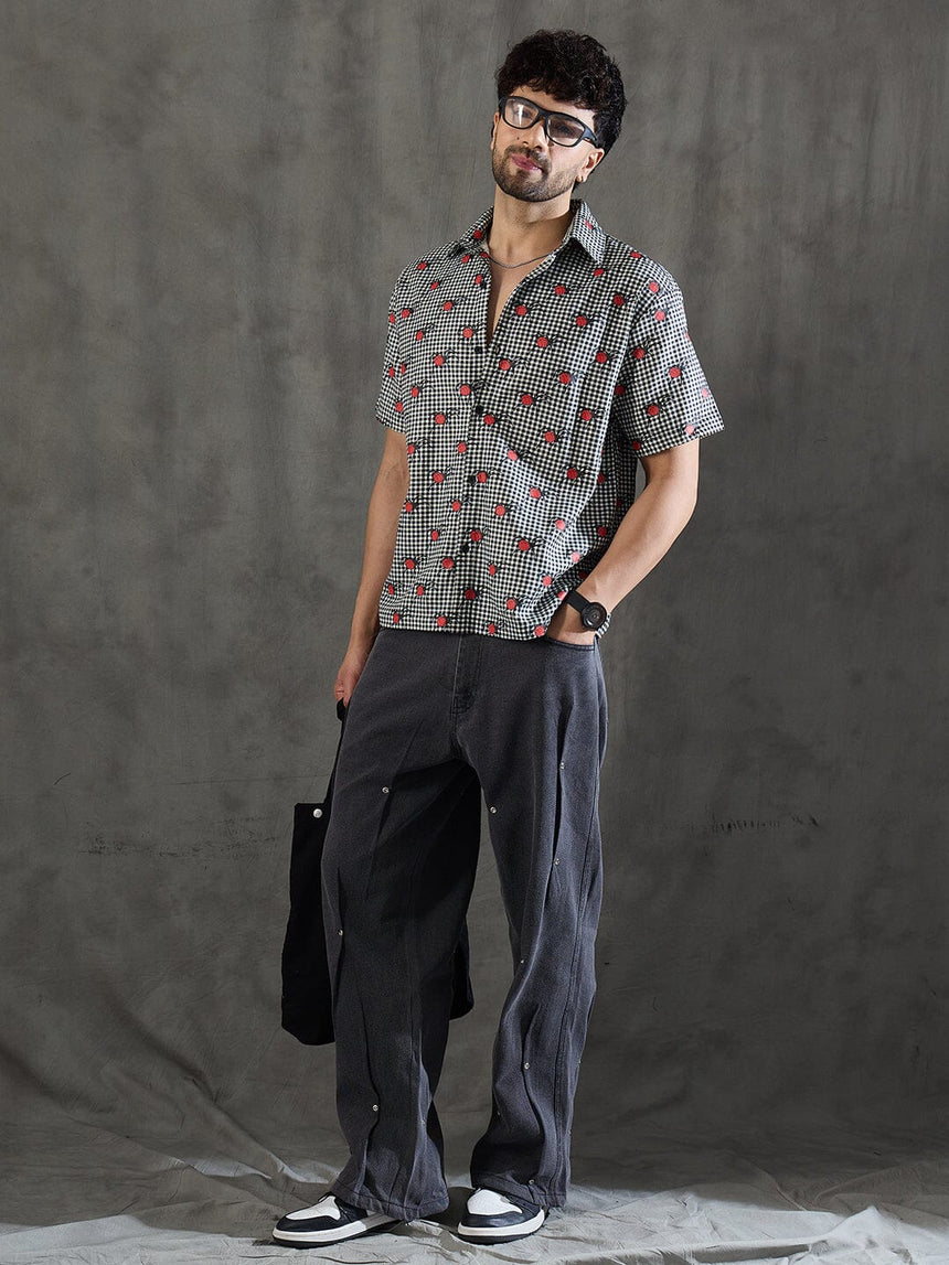 Checkered Bug Graphic Relaxed Fit Shirt Shirts Fugazee