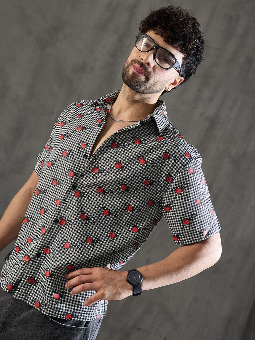 Checkered Bug Graphic Relaxed Fit Shirt Shirts Fugazee