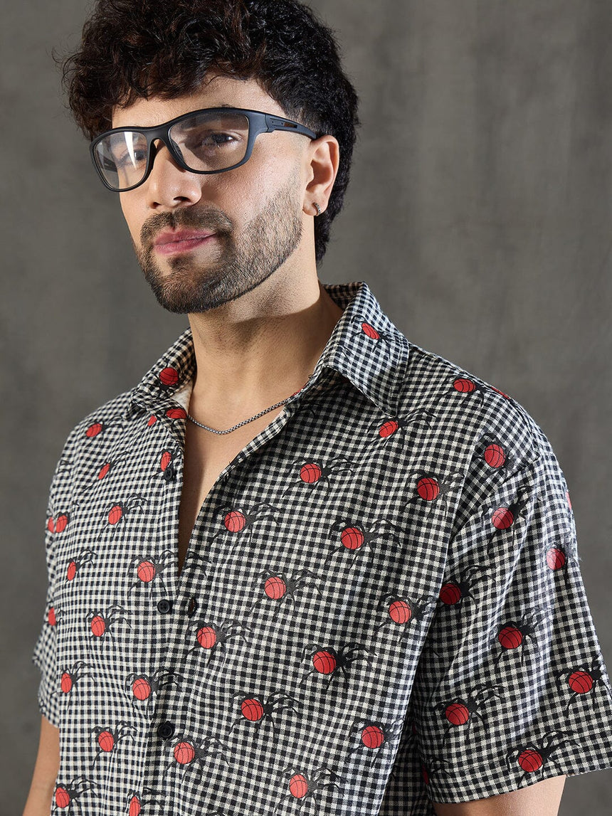 Checkered Bug Graphic Relaxed Fit Shirt Shirts Fugazee