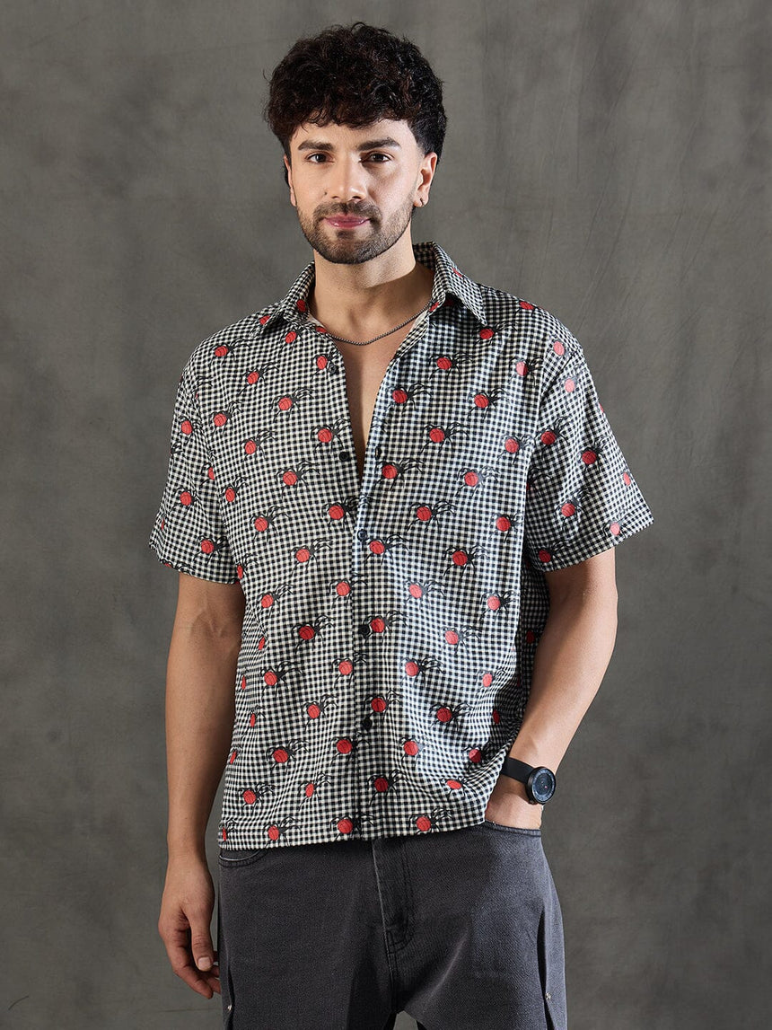 Checkered Bug Graphic Relaxed Fit Shirt Shirts Fugazee