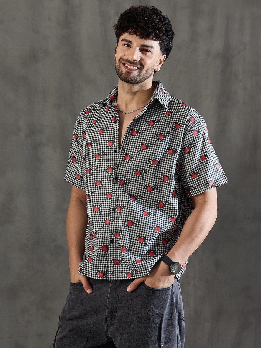 Checkered Bug Graphic Relaxed Fit Shirt Shirts Fugazee