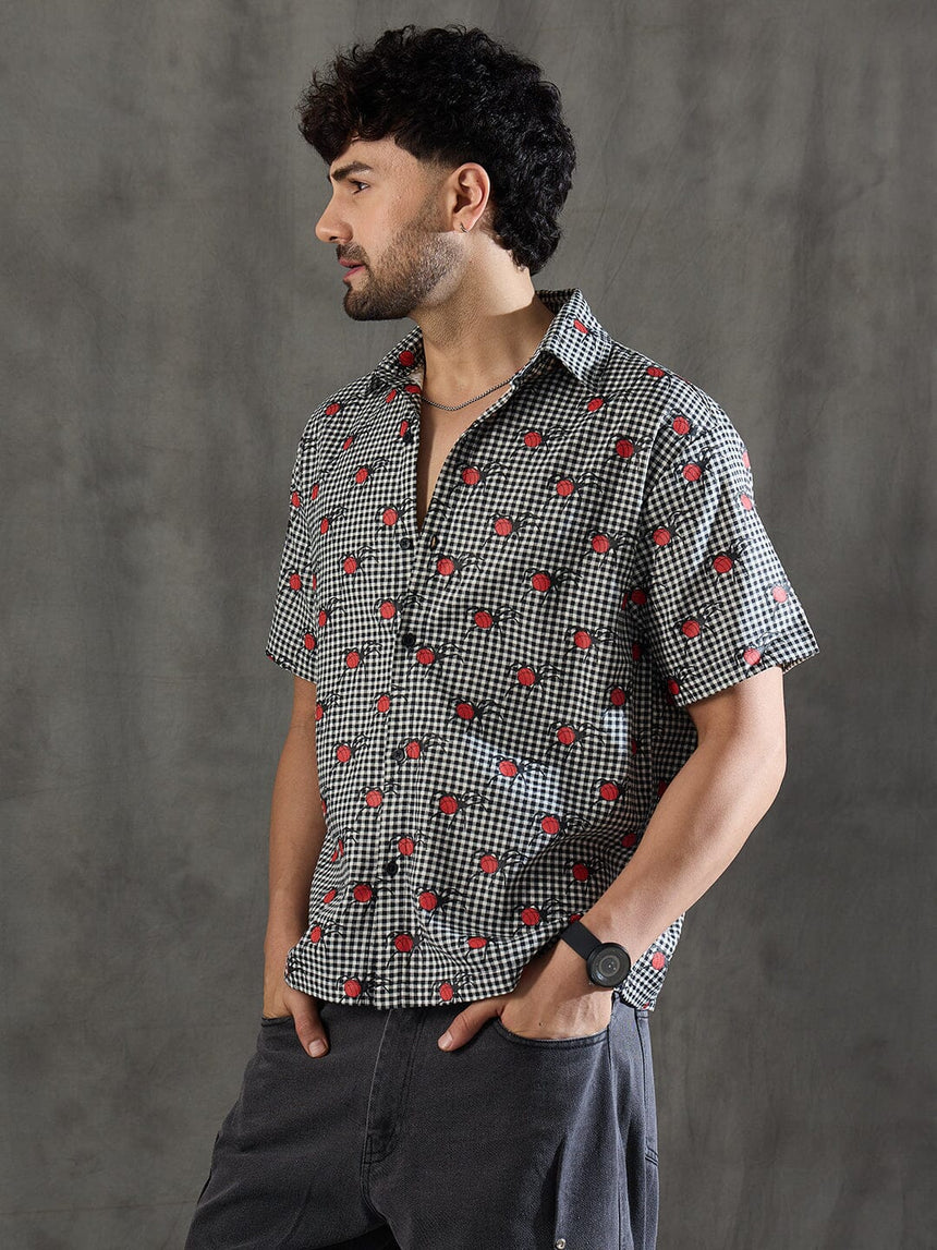 Checkered Bug Graphic Relaxed Fit Shirt Shirts Fugazee