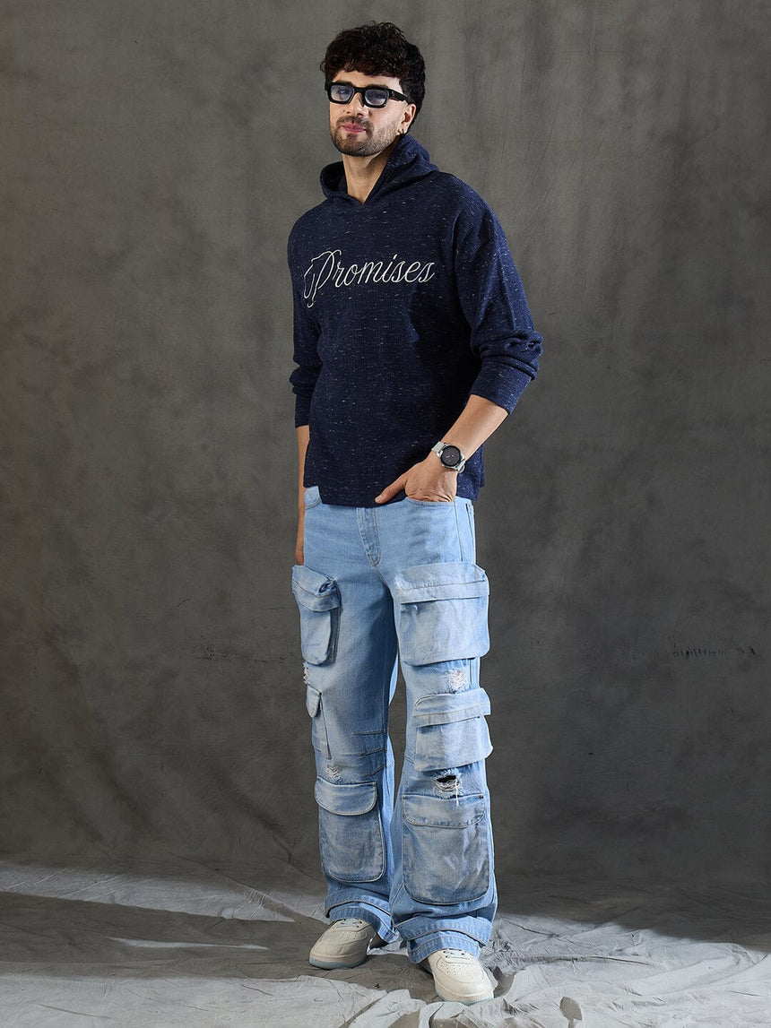 Navy Slub Hooded Longsleeve Tee T-shirts Fugazee