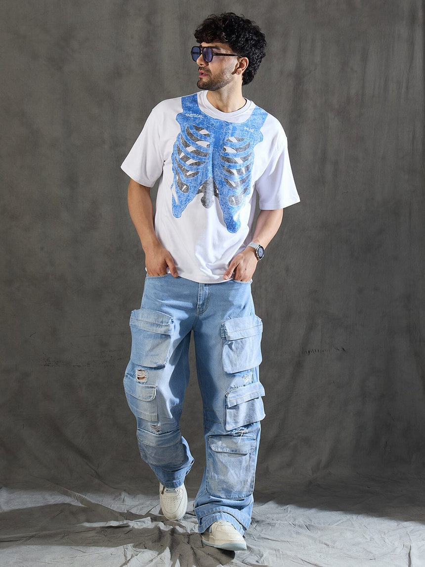 White Rib Cage Graphic Oversized Tshirt T-shirts Fugazee