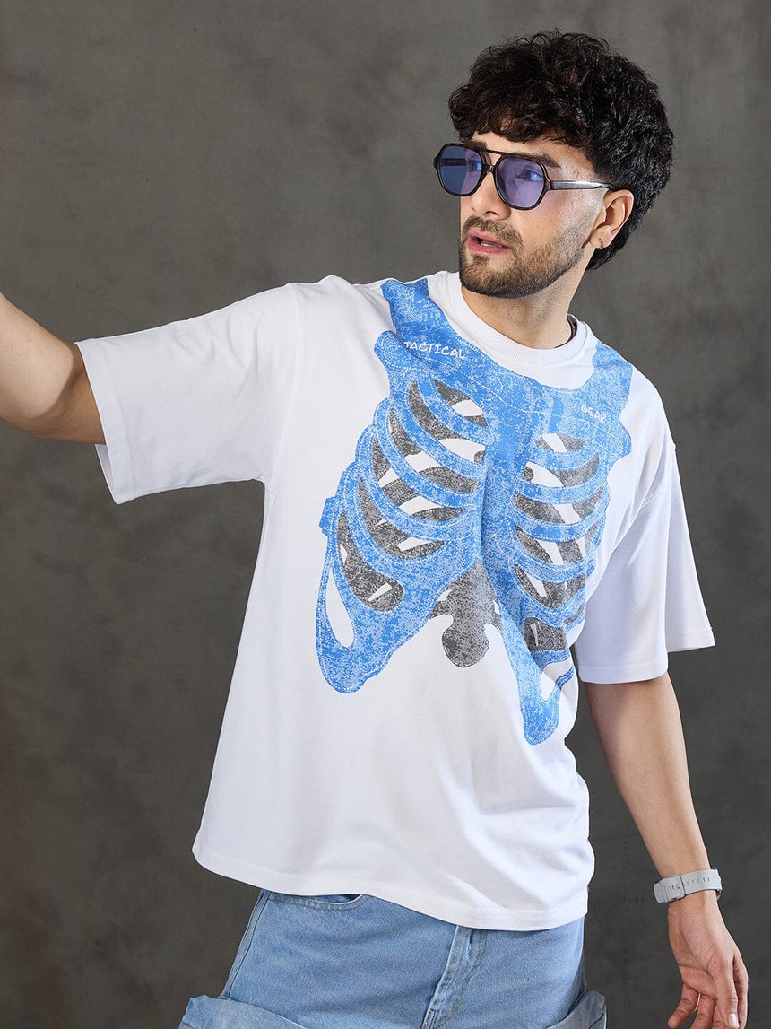 White Rib Cage Graphic Oversized Tshirt T-shirts Fugazee