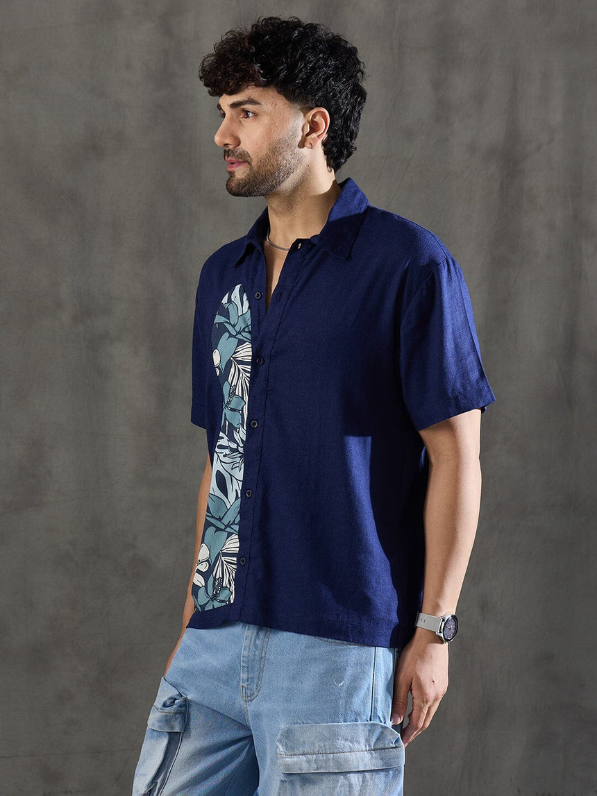 Navy Linen Cut and Sew Shirt Shirts Fugazee