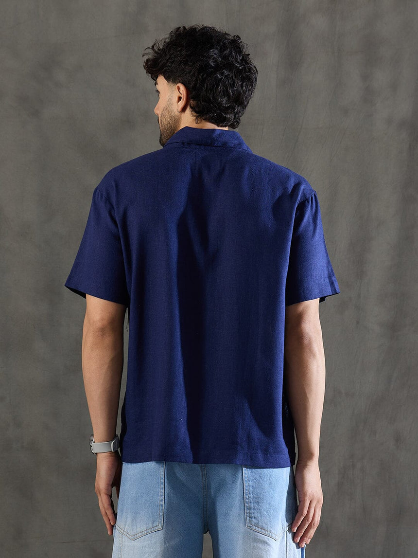Navy Linen Cut and Sew Shirt Shirts Fugazee