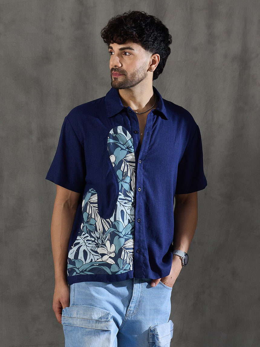Navy Linen Cut and Sew Shirt Shirts Fugazee