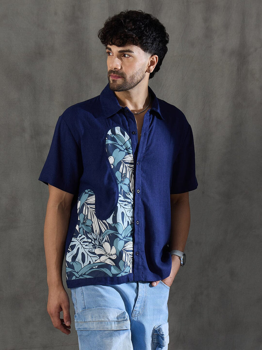 Navy Linen Cut and Sew Shirt Shirts Fugazee