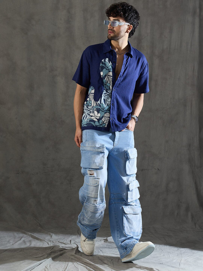 Navy Linen Cut and Sew Shirt Shirts Fugazee