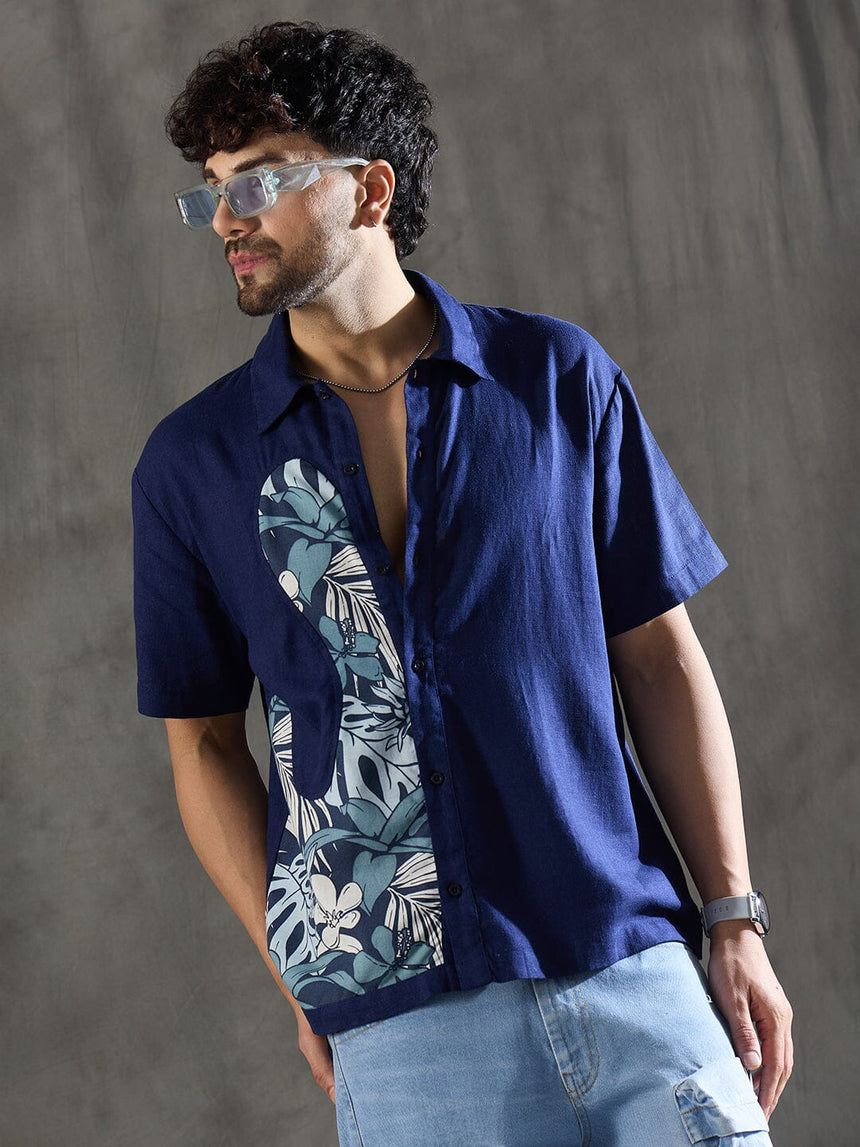 Navy Linen Cut and Sew Shirt Shirts Fugazee