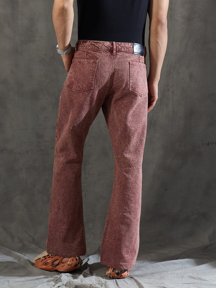 Copper Brown Star Embroidery Flared Denim Jeans Fugazee