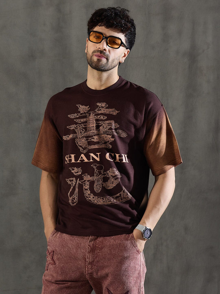 Brown Bleach Wash Japanese Graphic Oversized Tshirt T-Shirts Fugazee