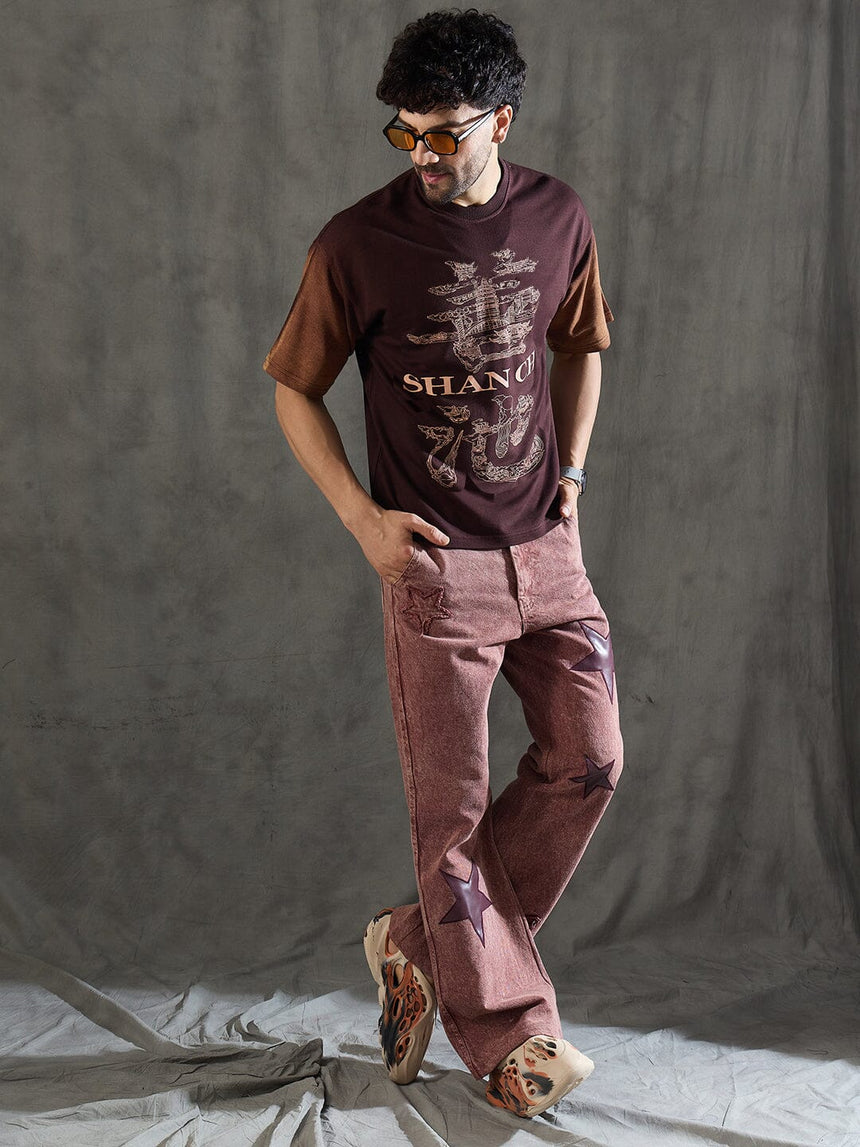 Brown Bleach Wash Japanese Graphic Oversized Tshirt T-Shirts Fugazee
