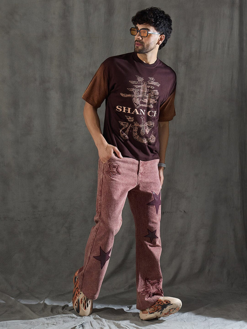 Brown Bleach Wash Japanese Graphic Oversized Tshirt T-Shirts Fugazee