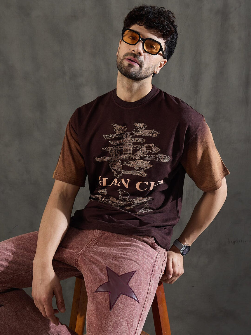 Brown Bleach Wash Japanese Graphic Oversized Tshirt T-Shirts Fugazee
