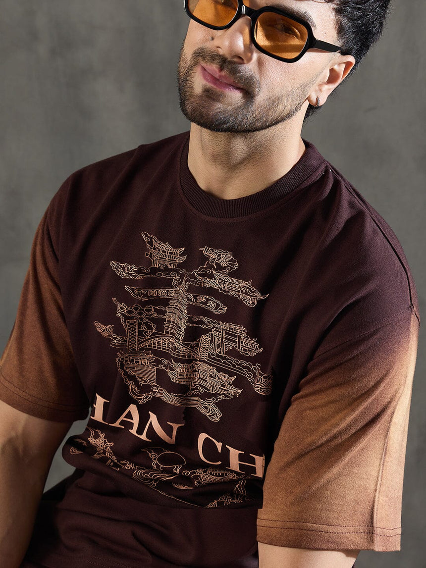 Brown Bleach Wash Japanese Graphic Oversized Tshirt T-Shirts Fugazee