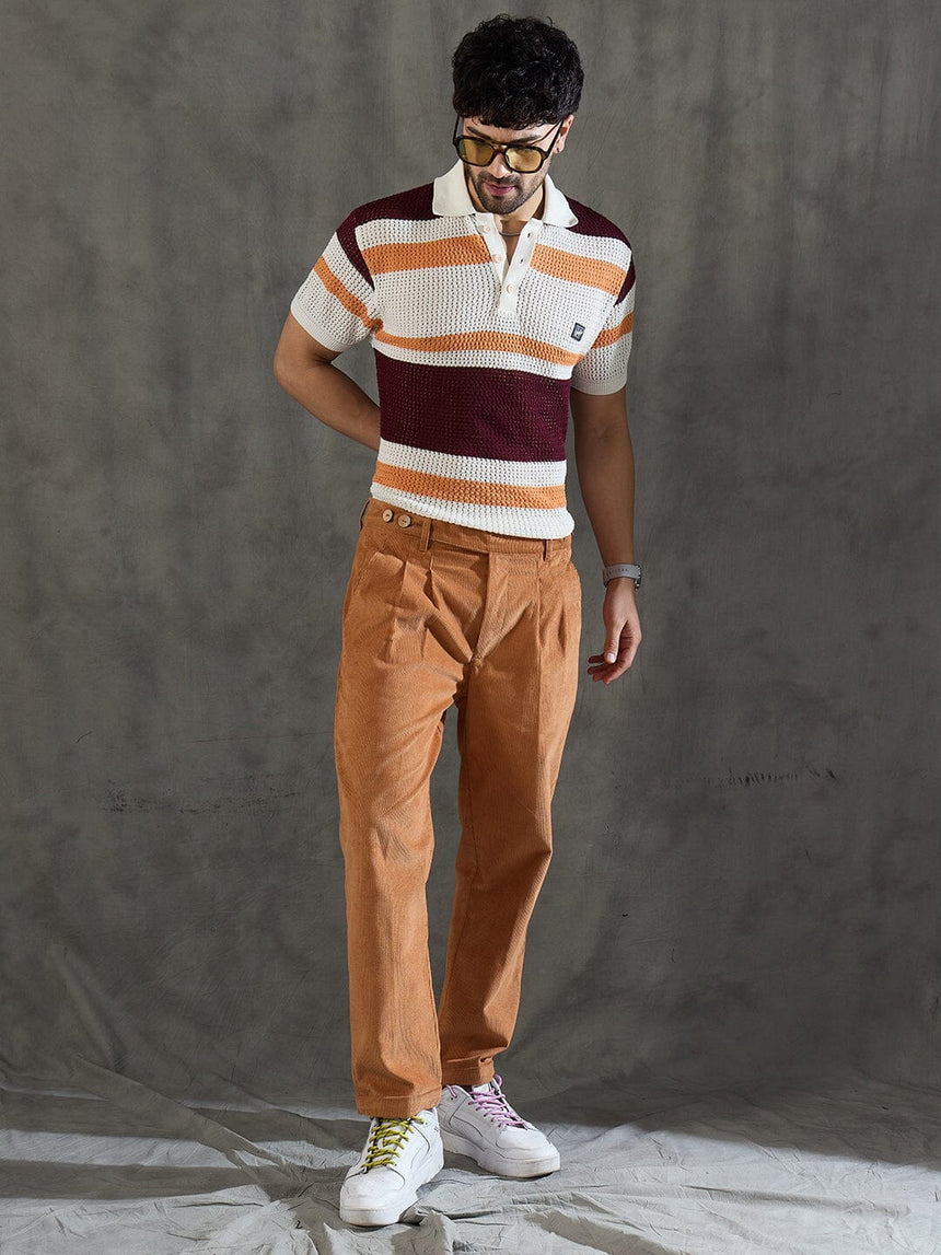 White Striped Knitted Polo Tshirt T-Shirts Fugazee