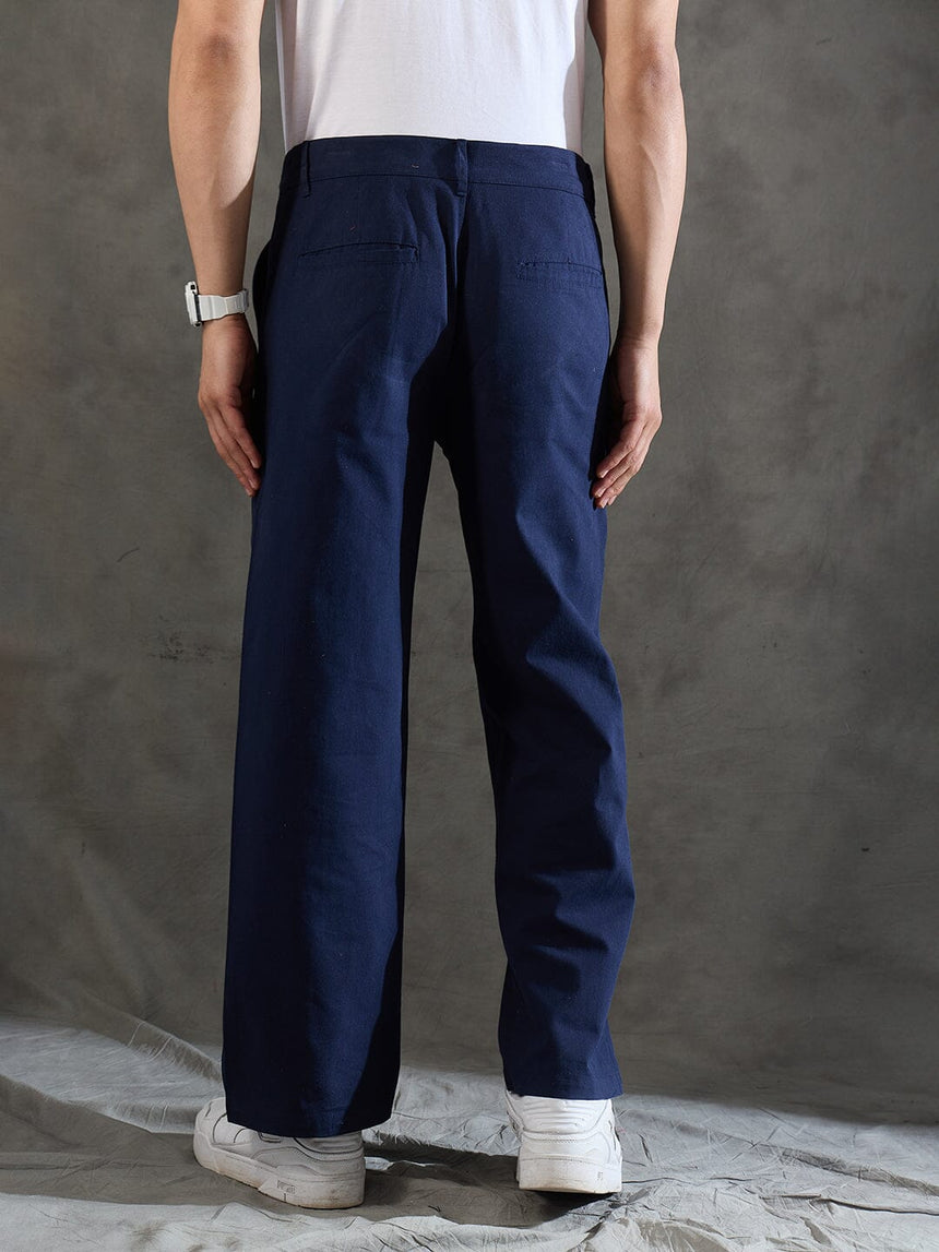 Navy Pleated Embroidered Trousers Trousers Fugazee