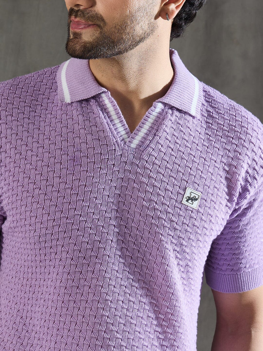 Lavender Textured Knitted Polo Tshirt T-Shirts Fugazee