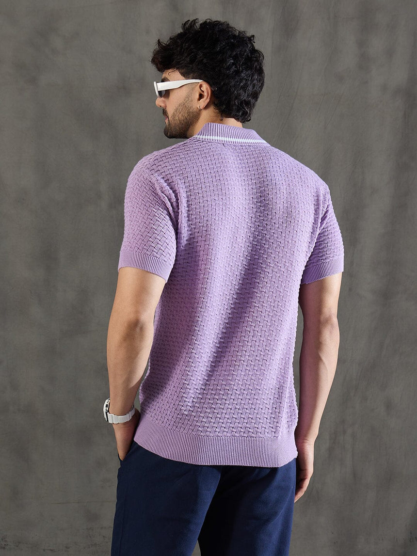 Lavender Textured Knitted Polo Tshirt T-shirts Fugazee
