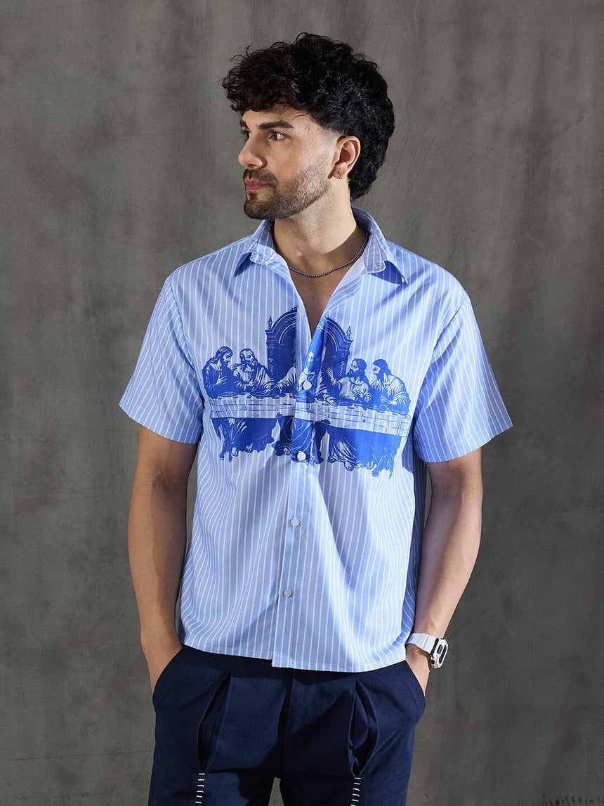 Blue Striped Short Sleeves Shirt Shirts Fugazee