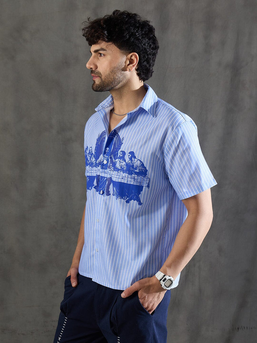 Blue Striped Short Sleeves Shirt Shirts Fugazee