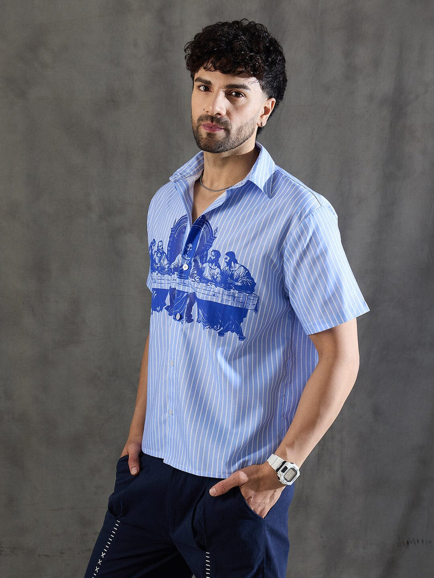Blue Striped Short Sleeves Shirt Shirts Fugazee