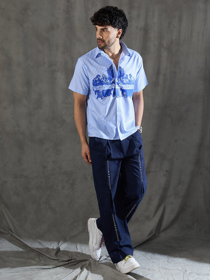 Blue Striped Short Sleeves Shirt Shirts Fugazee