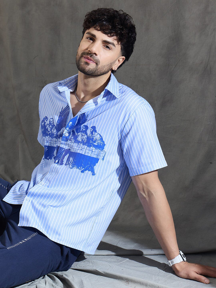 Blue Striped Short Sleeves Shirt Shirts Fugazee