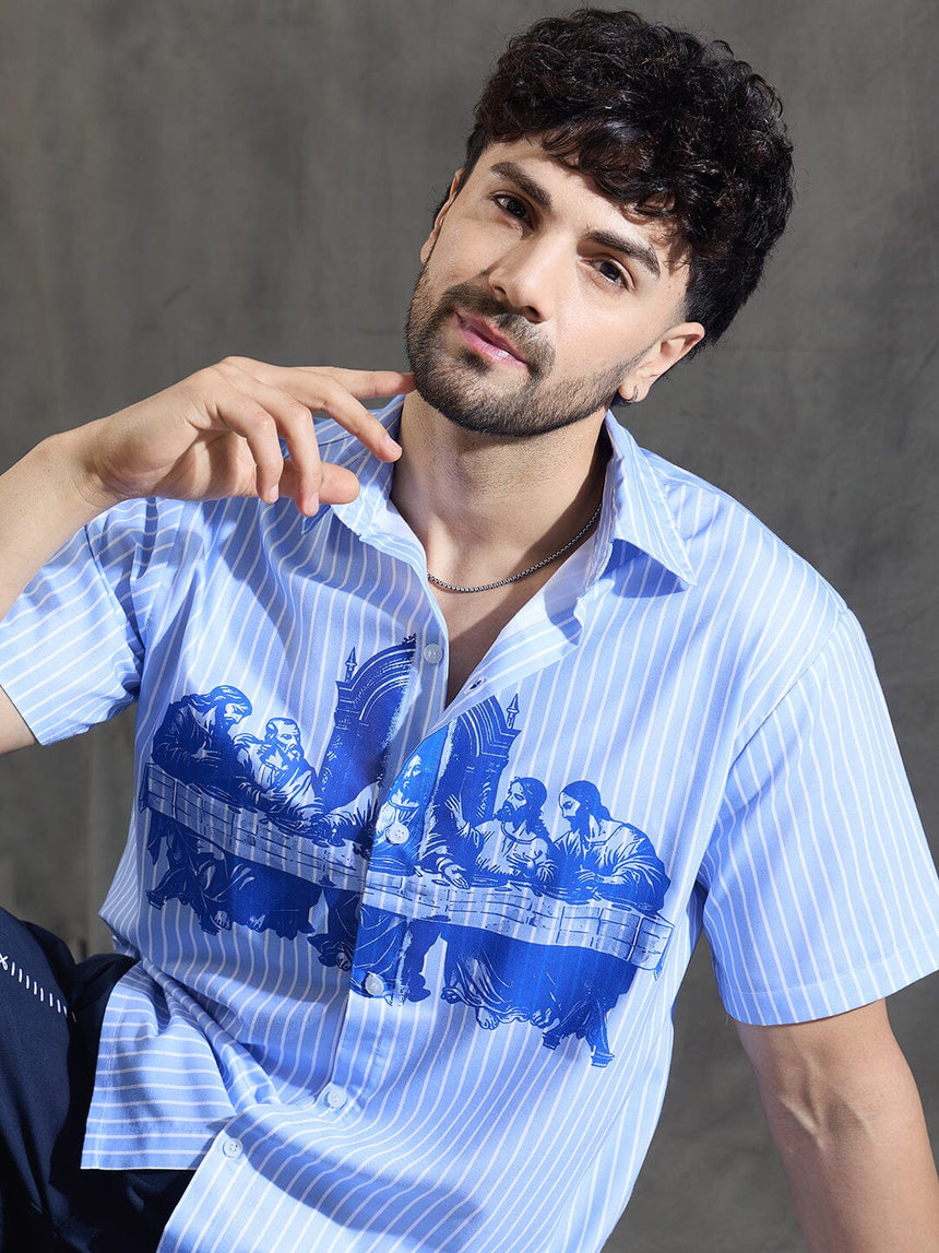 Blue Striped Short Sleeves Shirt Shirts Fugazee