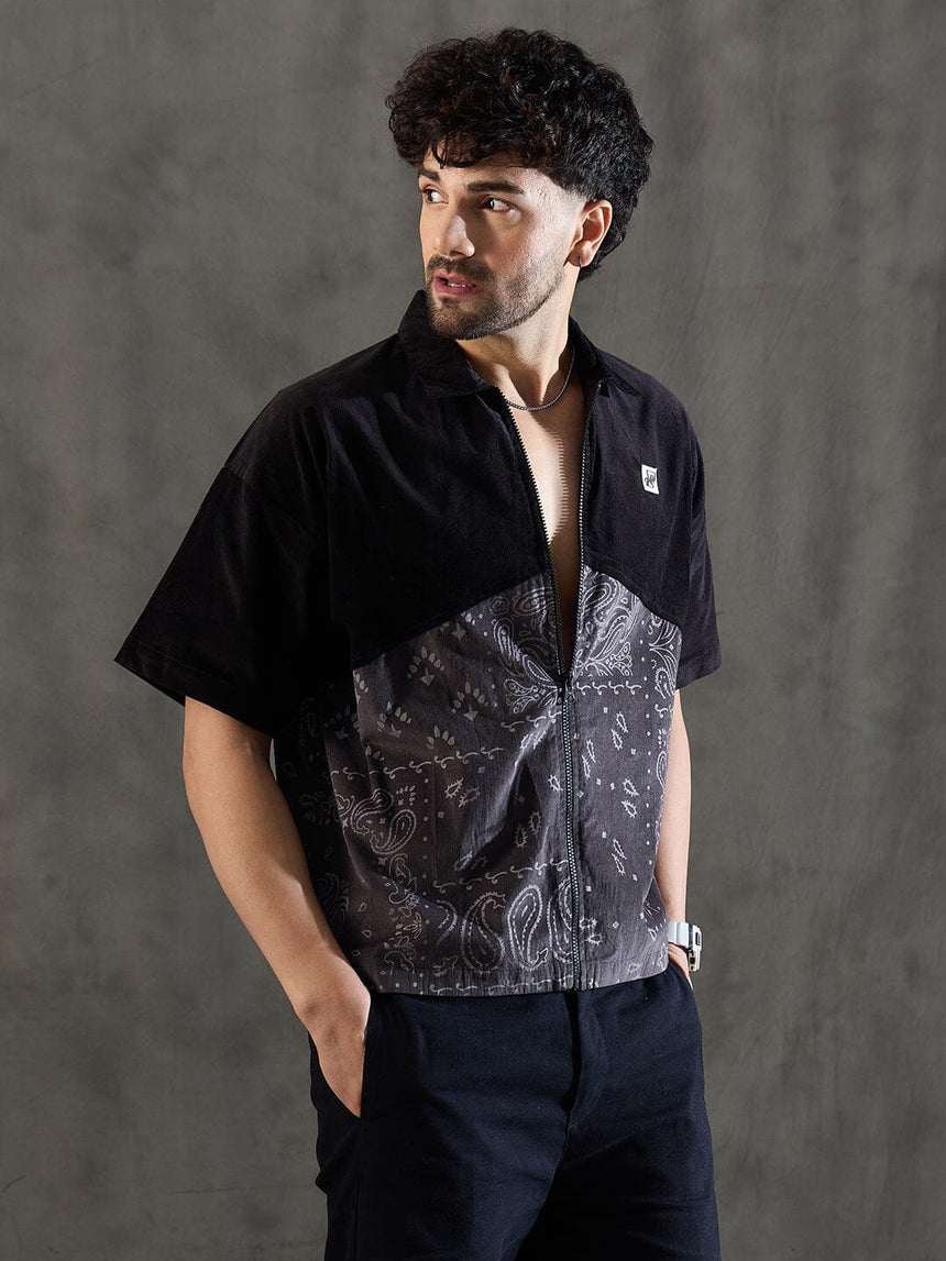 Black and Grey Paisley Zipped Shirt Shirts Fugazee