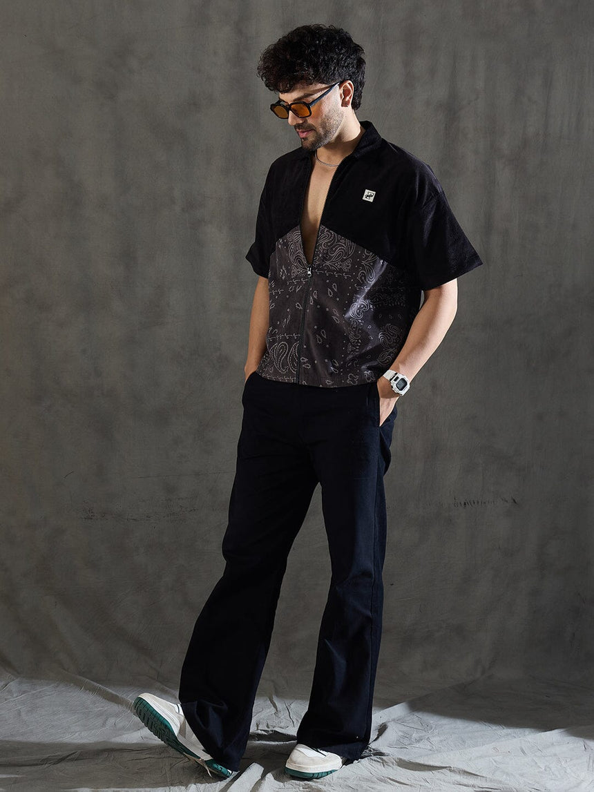Black and Grey Paisley Zipped Shirt Shirts Fugazee