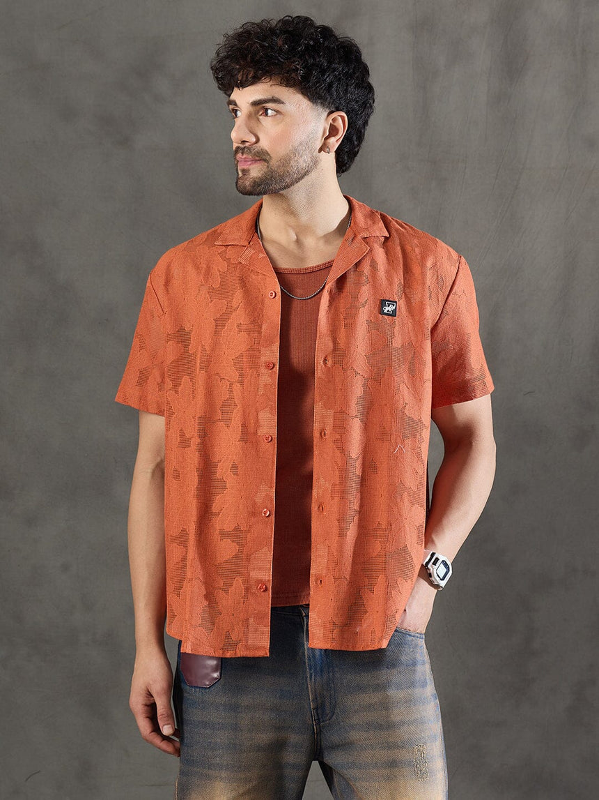Apricot Dyed Lace Cuban Shirt With Muscle Fit Vest Shirts Fugazee