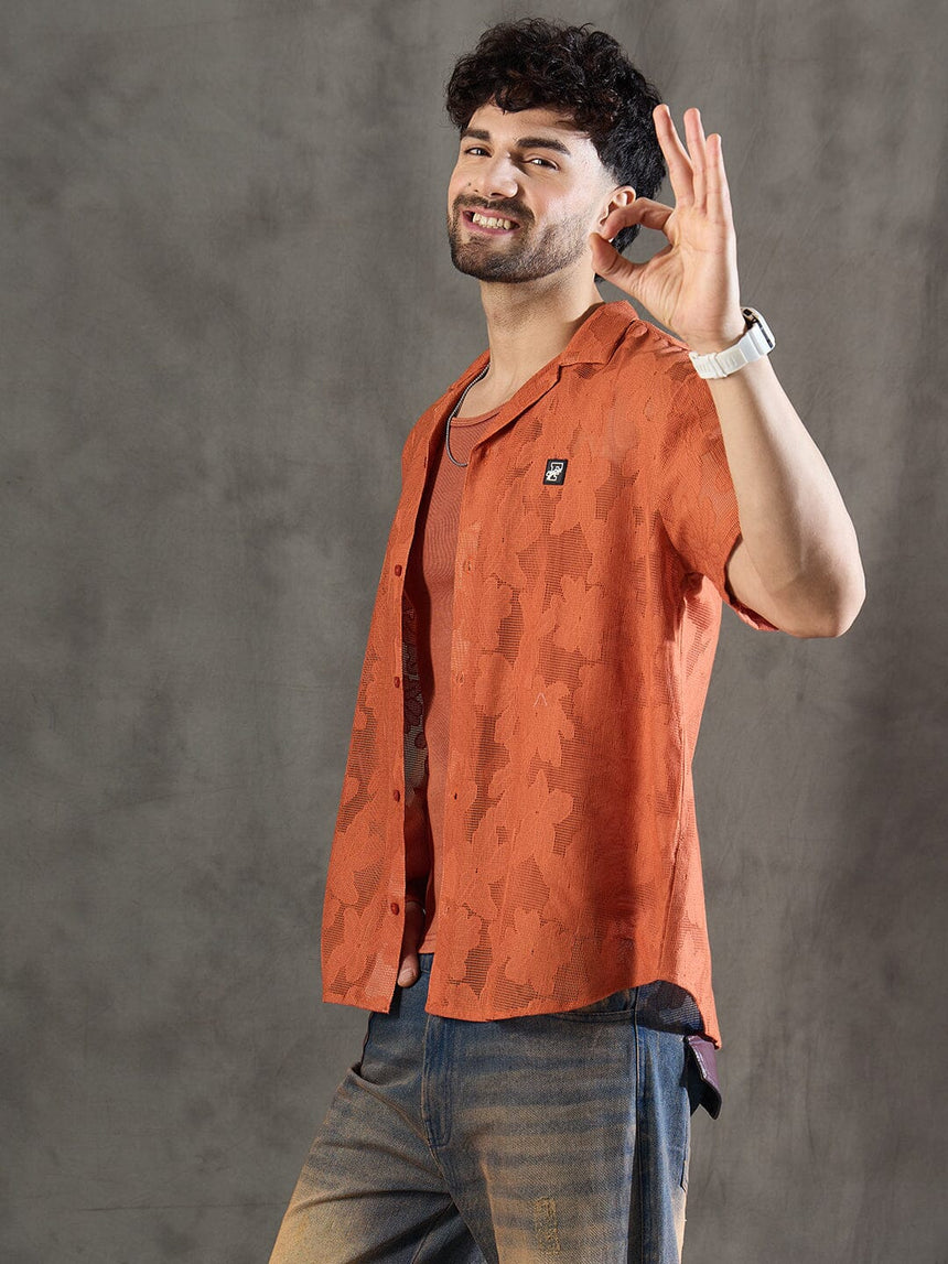 Apricot Dyed Lace Cuban Shirt With Muscle Fit Vest Shirts Fugazee