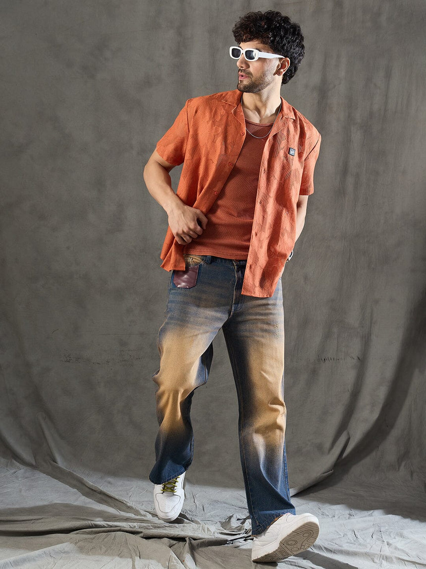 Apricot Dyed Lace Cuban Shirt With Muscle Fit Vest Shirts Fugazee