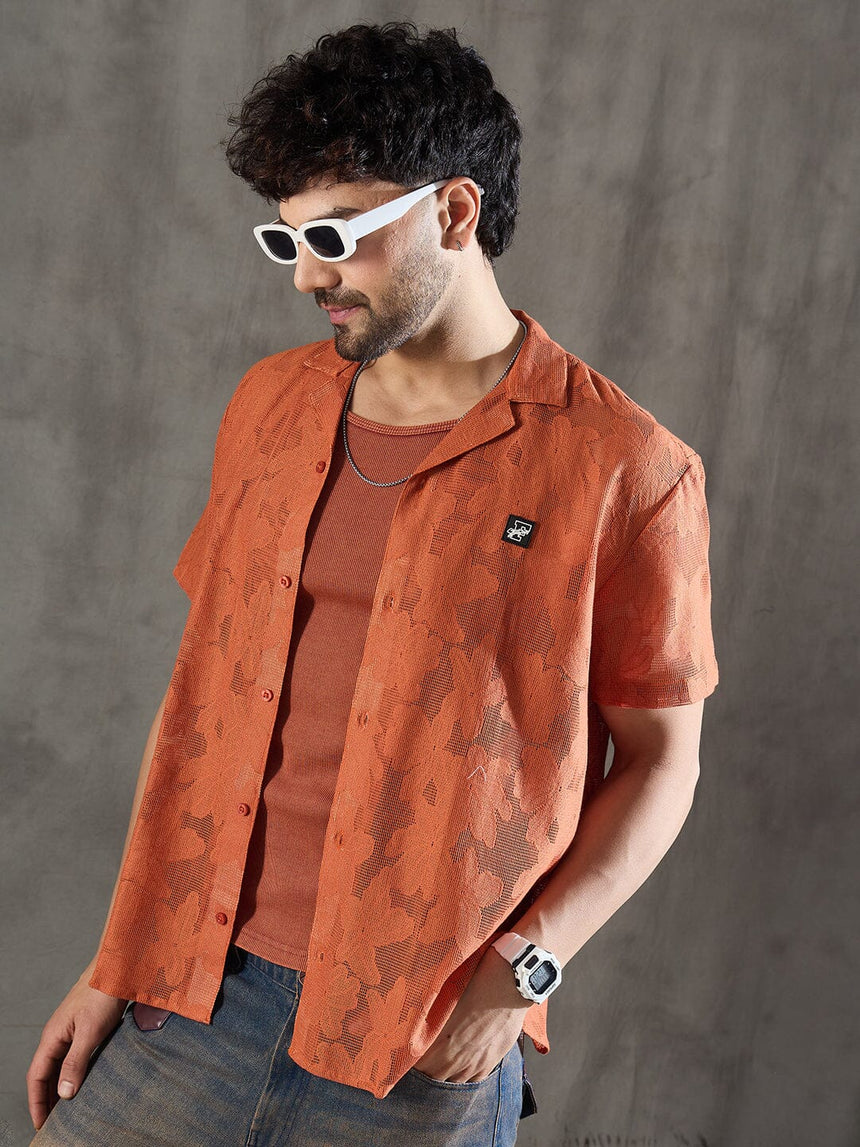 Apricot Dyed Lace Cuban Shirt With Muscle Fit Vest Shirts Fugazee