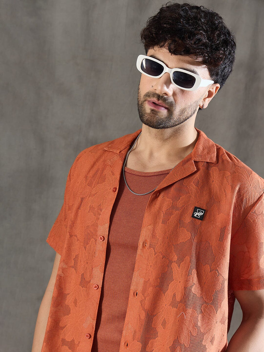 Apricot Dyed Lace Cuban Shirt With Muscle Fit Vest Shirts Fugazee