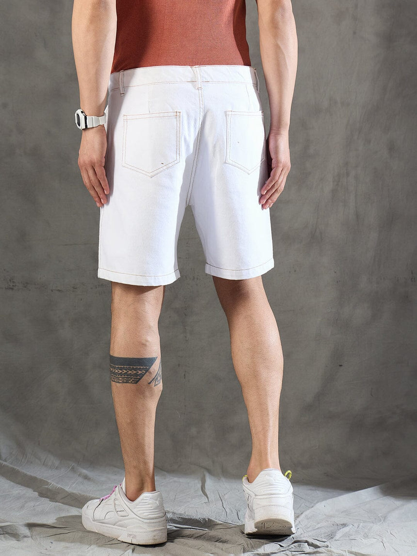 White Denim Lion Embroidery Shorts Shorts Fugazee