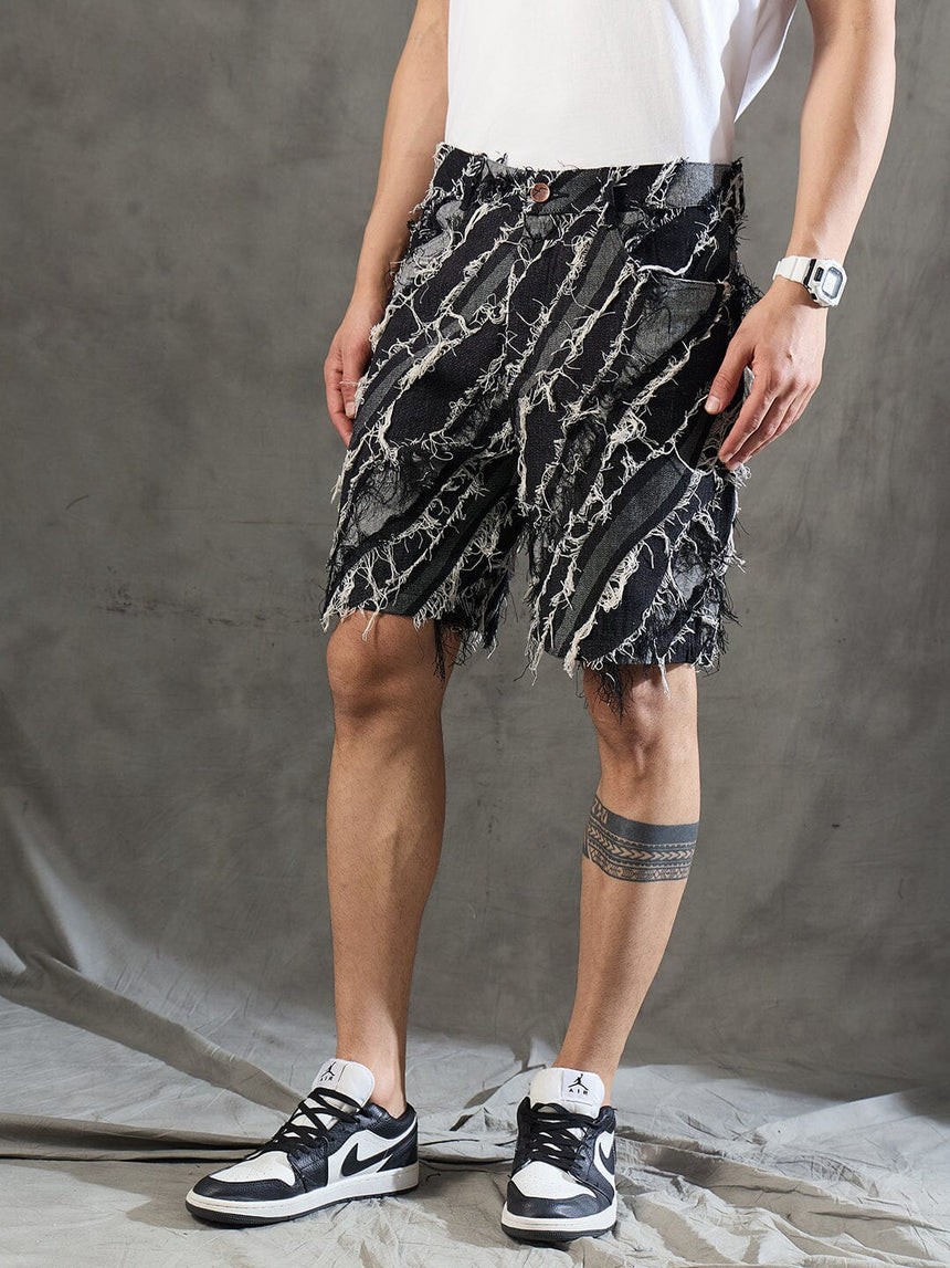 Black Frayed Damaged Shorts Shorts Fugazee