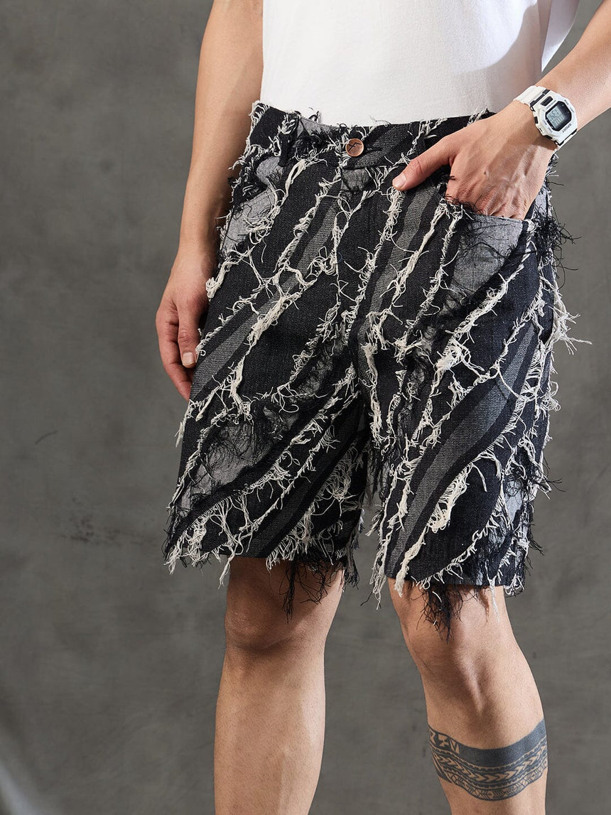 Black Frayed Damaged Shorts Shorts Fugazee