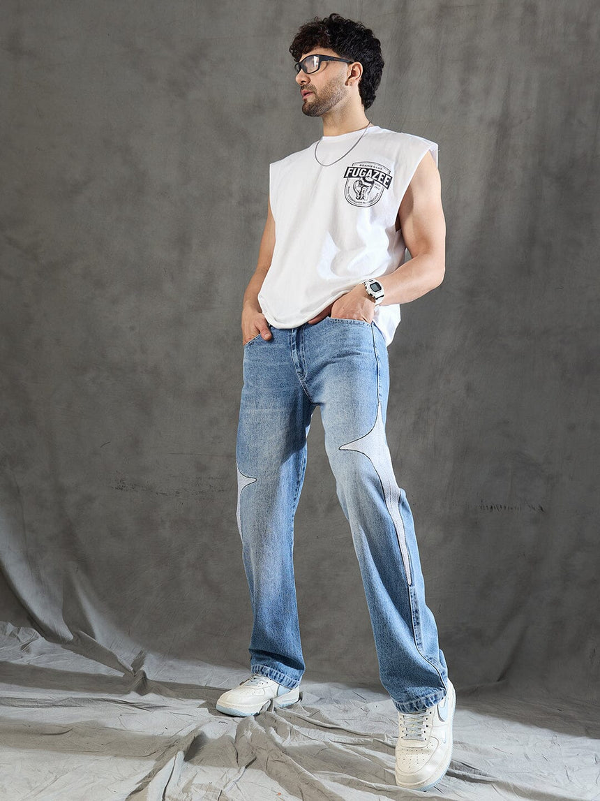 Indigo Y2K Embroidery Straight Fit Denim Jeans Fugazee