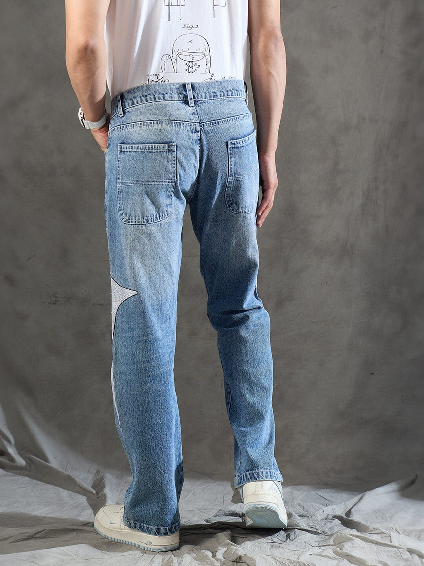 Indigo Y2K Embroidery Straight Fit Denim Jeans Fugazee