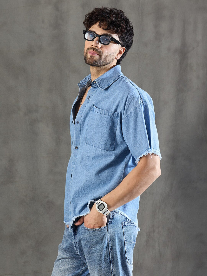 Ice Damaged Hem Short Sleeve Oversized Shirt Shirts Fugazee